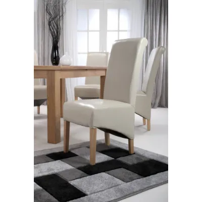 Cream Leather Roll Back Dining Chair Oak Legs