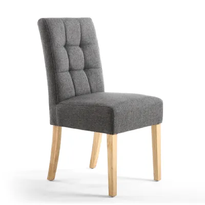 Steel Grey Linen Effect Fabric Dining Chair Natural Legs