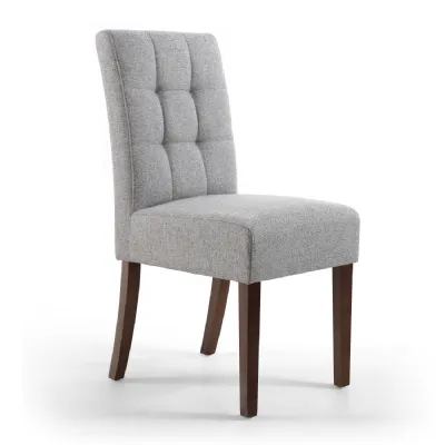 Silver Grey Linen Effect Fabric Dining Chair Walnut Legs