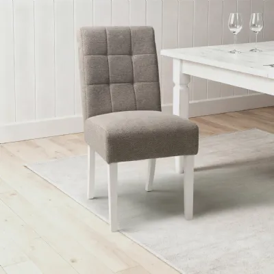 Mocha Fabric Waffle Back Dining Chair with White Legs