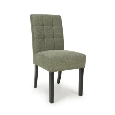 Green Fabric Waffle Back Dining Chair with Black Wooden Legs