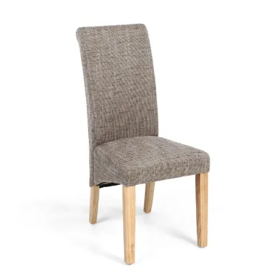 Oatmeal Fabric Scroll Back Dining Chair with Wooden Legs
