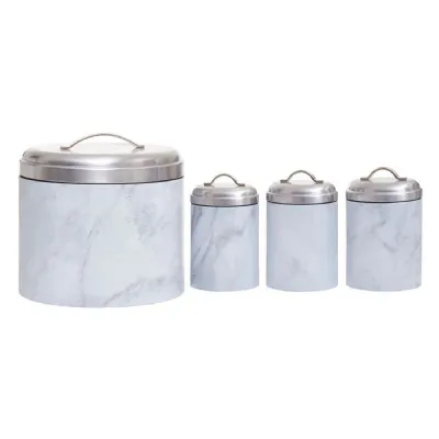 4pc White Marble Effect Storage Container Set