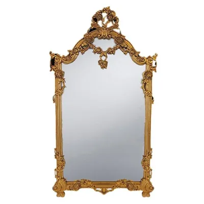 Gold Floral Carved Mirror with Hand Carved Ornate Detail