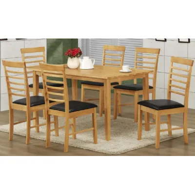 Light Solid Hardwood 110cm Dining Table and 6 Dining Chairs