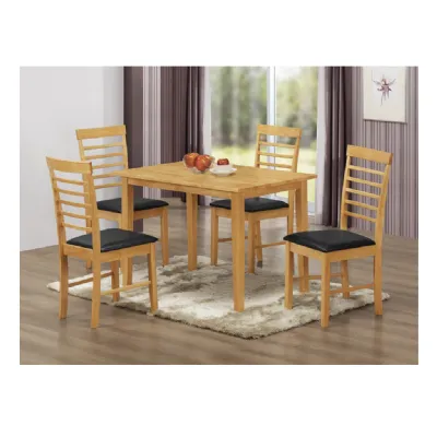Light Solid Hardwood 110cm Rectangle Dining Table and 4 Chairs