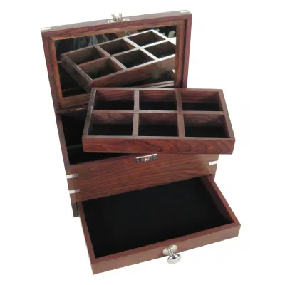 Sheesham Wood Jewellery Box with Drawer & Mirror 22.5cm