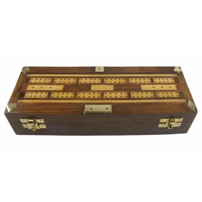 Sheesham Wood Multi Game Set Cribbage, Dominos, Dice & Cards 25cm