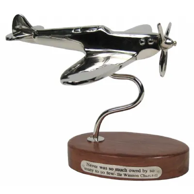 Spitfire On Wooden Base Nickel Plated Sheesham Wood 22cm