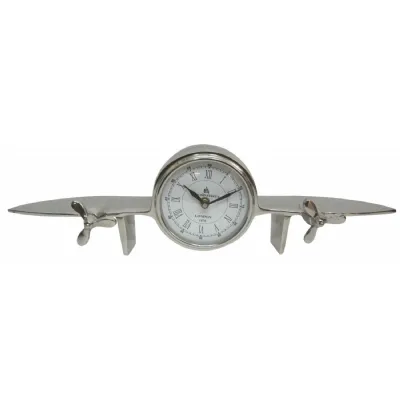 Aeroplane Design Table Clock Nickel Finish 45cm