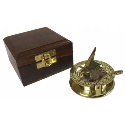 Sundial Compass with Wooden Box 9cm