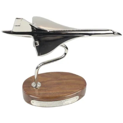 Concorde Plane On Sheesham Wood Base Nickel Plated Aluminium 23cm