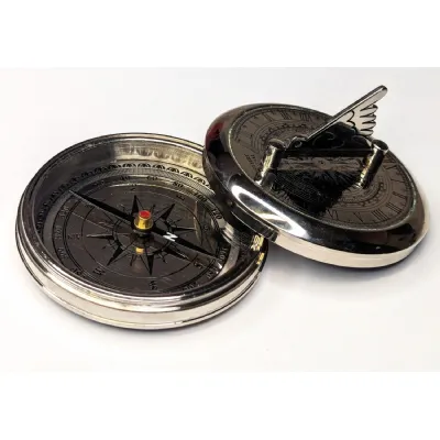 Nickle Plated Sundial Compass Paperweight 7.5cm