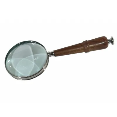 Nickel Magnifying Glass With Sheesham Handle 25cm 10cm Dia