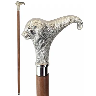 Lionhead Swagger Cane Nickel Plated & Sheesham Wood 98.5cm