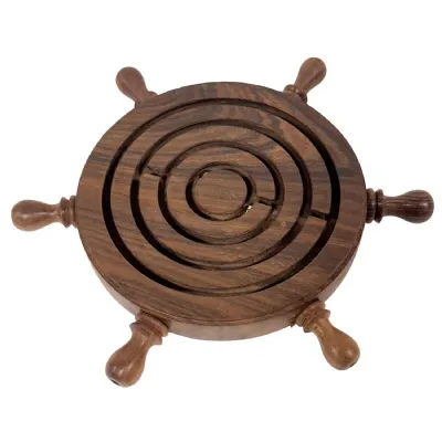 Ships Wheel Labyrinth Puzzle Sheesham Wood 22.5cm