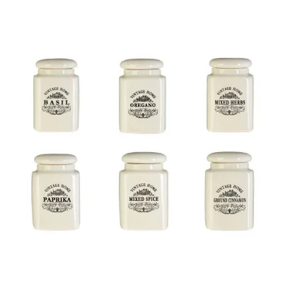 Set Of 6 Ceramic Vintage Spice Jars