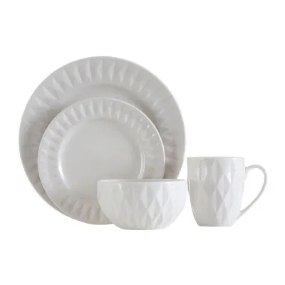 Embossed White Sixteen Piece Dinner Set
