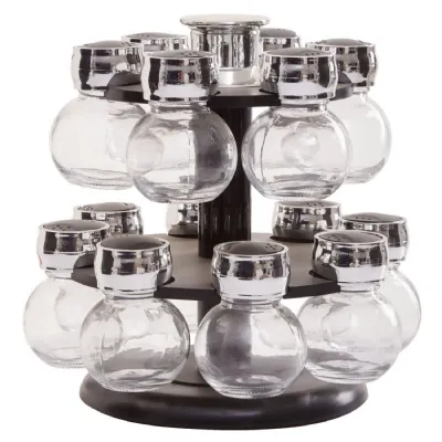Glass Jar Spice Rack 14 Bottles Layered Rotating Shelf
