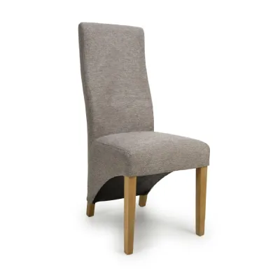 Mocha Fabric Wave Back Dining Chair with Wooden Legs