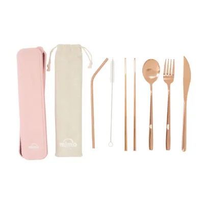 Mimo Portable 6PCS Rose Gold Cutlery Set with Box