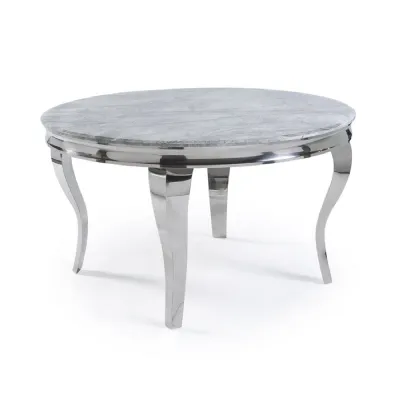 Modern Light Grey Marble Top 4 Seater Round Dining Table with Chrome Curved Legs