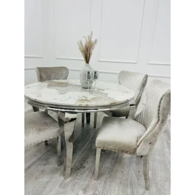 Modern Pandora Marble Top Round 4 Seater Dining Table with Chrome Curved Legs