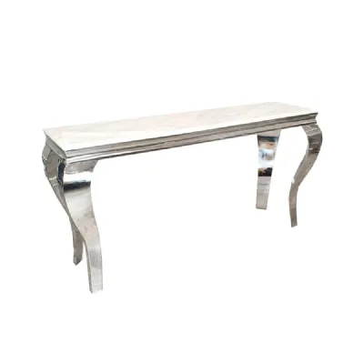 Ivory Smoke Marble Top Console Table Chrome Curved Legs