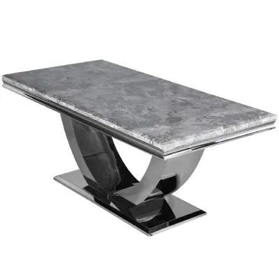 Modern Light Grey Marble Top Rectangular 6 to 8 Seater Dining Table with Steel Base