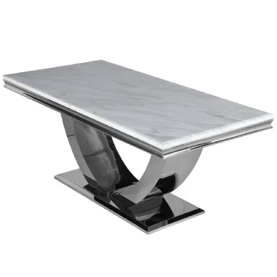 Modern White Marble Top Rectangular 6 to 8 Seater Dining Table with Steel Base
