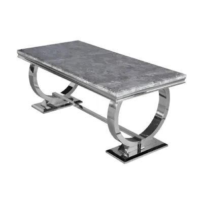 Modern Light Grey Marble Top Rectangular 6 to 8 Seater Dining Table with Steel Base