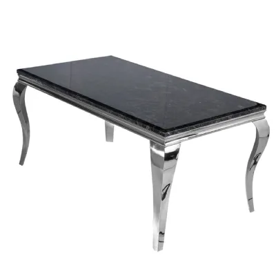 Modern Black and Gold Marble 6 Seater Rectangular Dining Table with Chrome Curved Legs