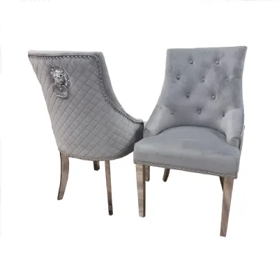 Modern Dark Grey Velvet Upholstered Dining Chair with Quilted Back