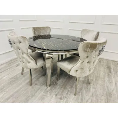 Modern Black and Gold Marble Top Square 4 Seater Dining Table with Chrome Curved Legs