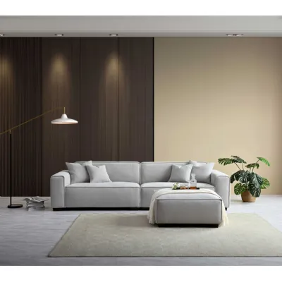 Modern Beige Boucle Fabric Upholstered Corner Chaise Sofa