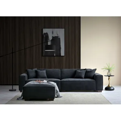 Modern Black Boucle Fabric Upholstered Corner Chaise Sofa