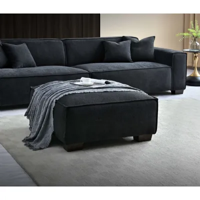 Modern Style Black Boucle Fabric Upholstered Footstool