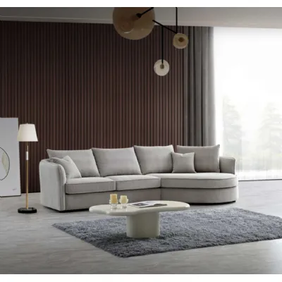 Modern Beige Boucle Upholstered Curved Corner Chaise Sofa
