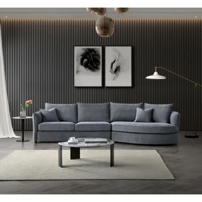 Modern Charcoal Boucle Upholstered Curved Corner Chaise Sofa