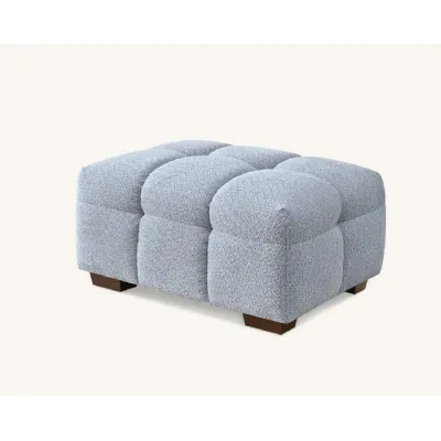 Modern Light Grey Boucle Fabric Upholstered Footstool with Deep Channel Stitching