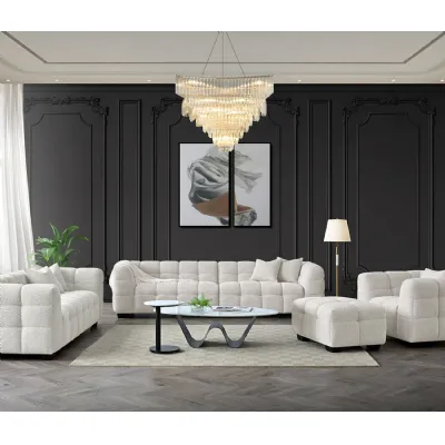 Modern Style Oatmeal Boucle Fabric Upholstered 4 Seater Sofa