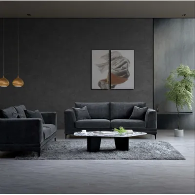 Modern Style Dark Grey Velvet Upholstered 2 Seater Sofa
