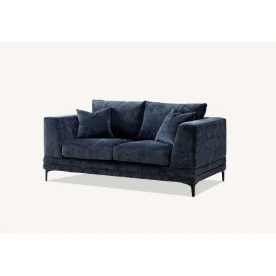 Mid Century Style Luxury Blue Velvet Upholstered 2 Seater Sofa