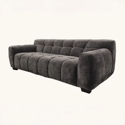 Modern Brown Velvet Upholstered 3 Seater Sofa with Channel Stitching