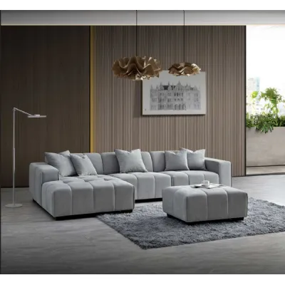 Modern Light Grey Boucle Fabric Upholstered Left Hand Corner Group Sofa