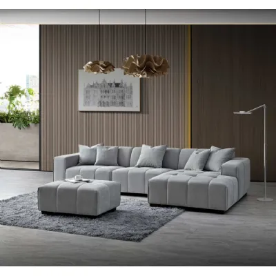 Modern Light Grey Boucle Fabric Upholstered Right Hand Corner Group Sofa