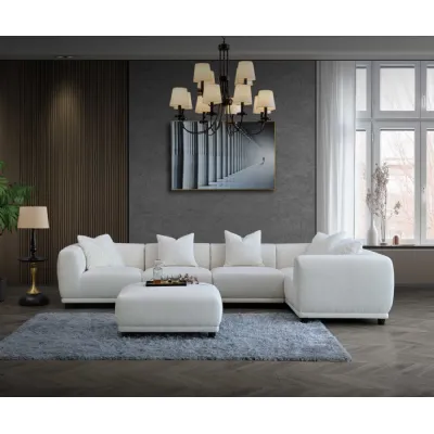 Modern White Boucle Fabric Upholstered Modular Corner Group Sofa