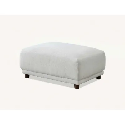 Modern Style White Boucle Fabric Upholstered Footstool with Wooden Legs