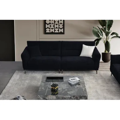Modern Black Boucle Fabric Upholstered 4 Seater Sofa with Metal Legs