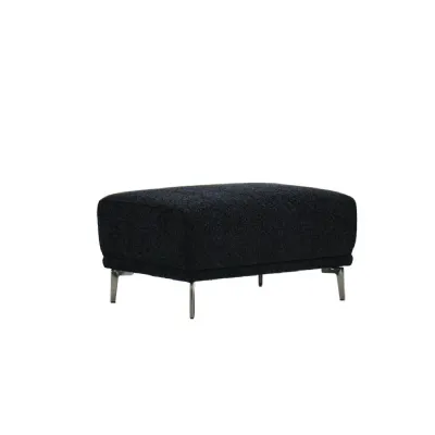 Modern Style Black Lux Boucle Fabric Upholstered Footstool with Metal Legs